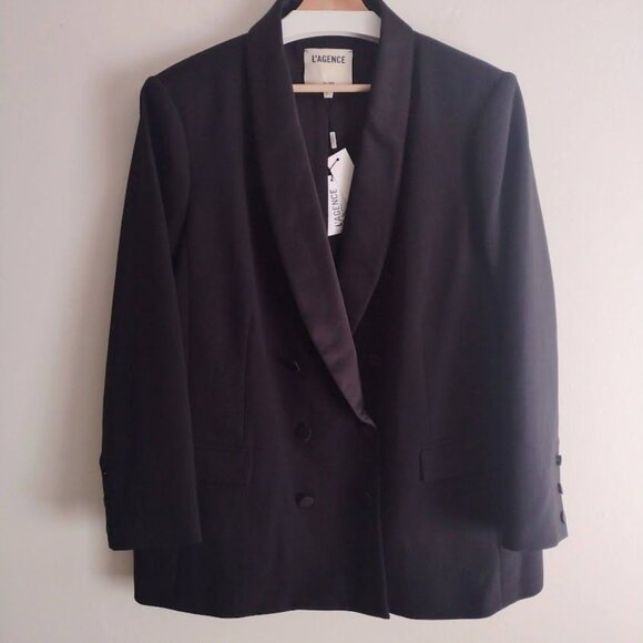 L'Agence Jayda Relaxed Double-Breasted Blazer 16 NEW Black Elevated Jacket - Picture 2 of 10